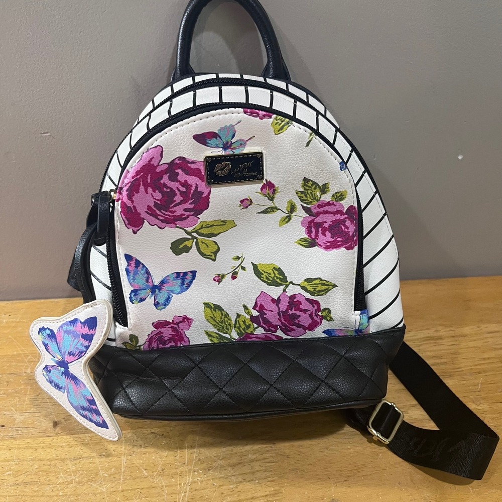 Luv Betsey Johnson Mini Backpack Floral Butterfly Striped Quilted Y2K Whimsygoth